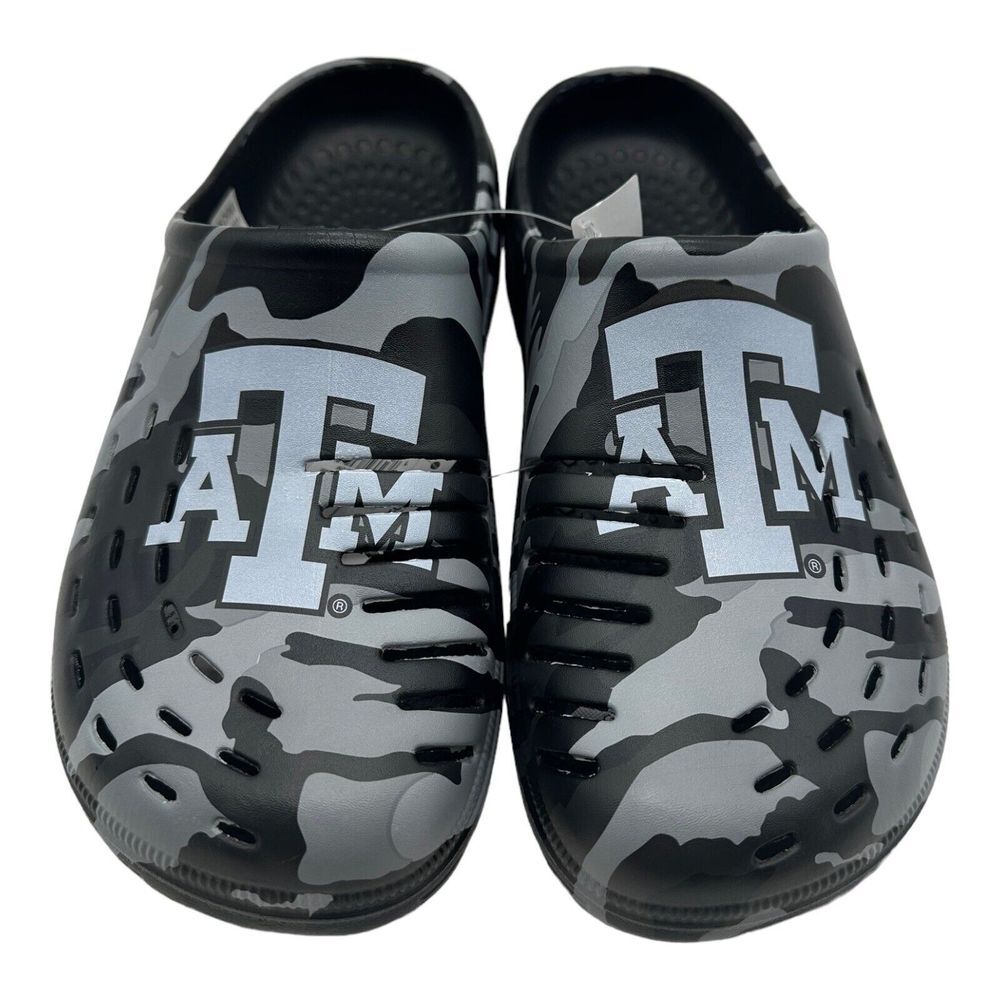 FOCO NCAA Men's Texas A&M Aggies Big Logo Camo Black Gray Clogs Shoes Sz M 9/10